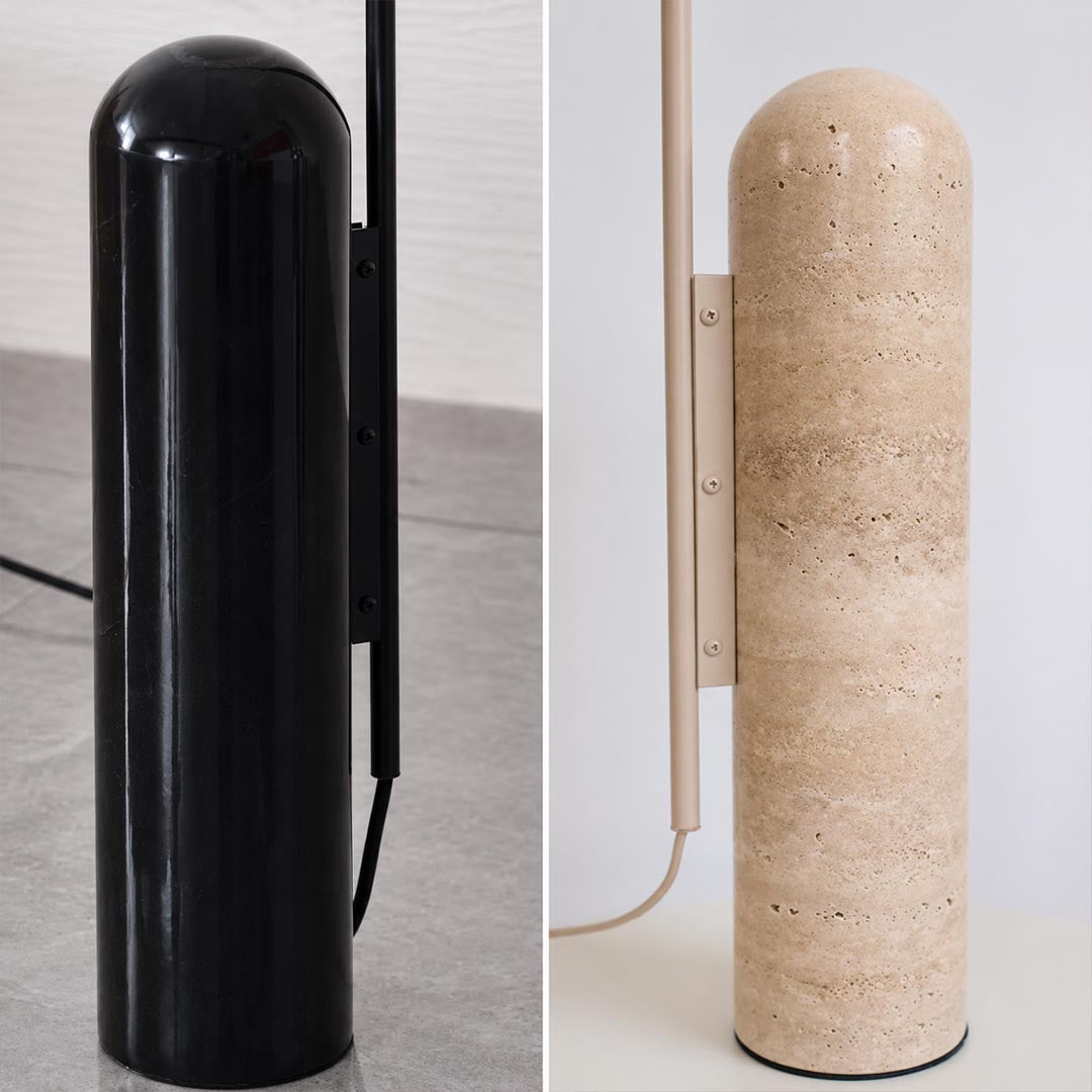 Calla floor lamp polished marble base solid weighty stable premium grounded detail close up material quality luxe