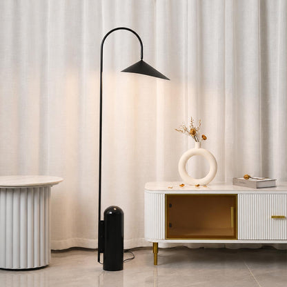 Calla floor lamp beige living room corner adjustable calla lily shade minimalist art deco marble base warm American home lifestyle interior