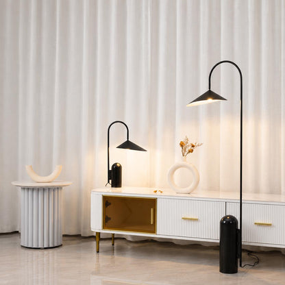 Calla floor lamp beside tv media room adjustable directional light reducing screen glare marble base reading American home lifestyle interior