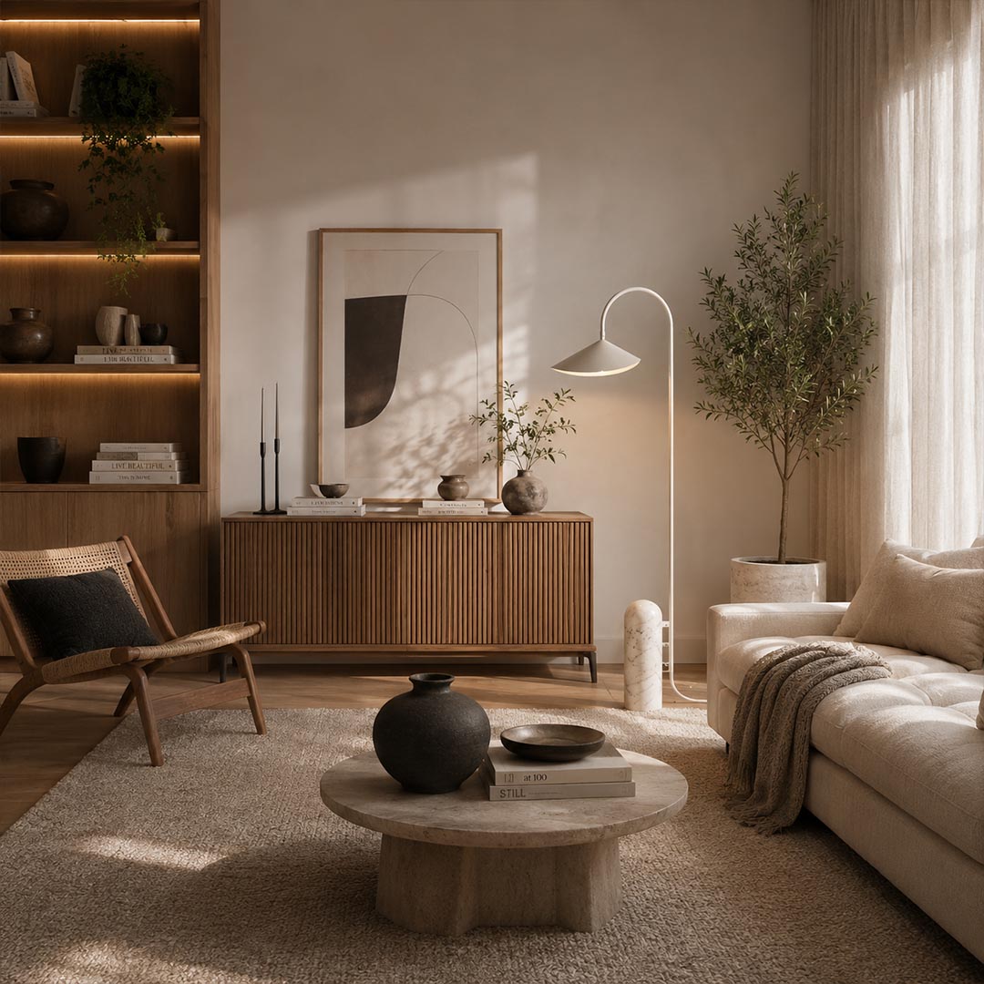 Calla floor lamp black beside sofa living room adjustable arched reading light marble base minimalist glare free American home lifestyle interior
