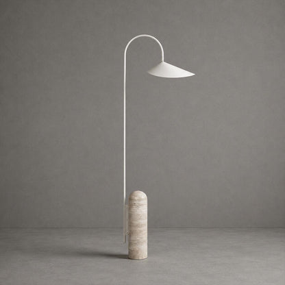 Calla floor lamp beige adjustable calla lily aluminum shade marble base minimalist art deco arched reading white background front view