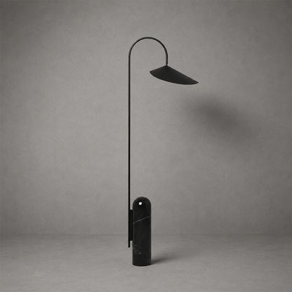 Calla floor lamp black adjustable calla lily aluminum shade marble base minimalist art deco arched reading white background front view