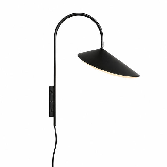 Calla plug-in wall sconce black adjustable metal arm marble base modern minimalist short bedside white background front view