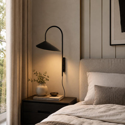 Calla plug-in wall sconce beige single bedside bedroom above nightstand adjustable warm reading light American home lifestyle interior
