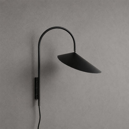 Calla plug-in wall sconce black adjustable metal arm marble base modern minimalist short bedside white background front view