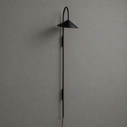 Calla plug-in wall sconce black tall 53 inch adjustable metal arm marble base modern floor length wall light white background front view