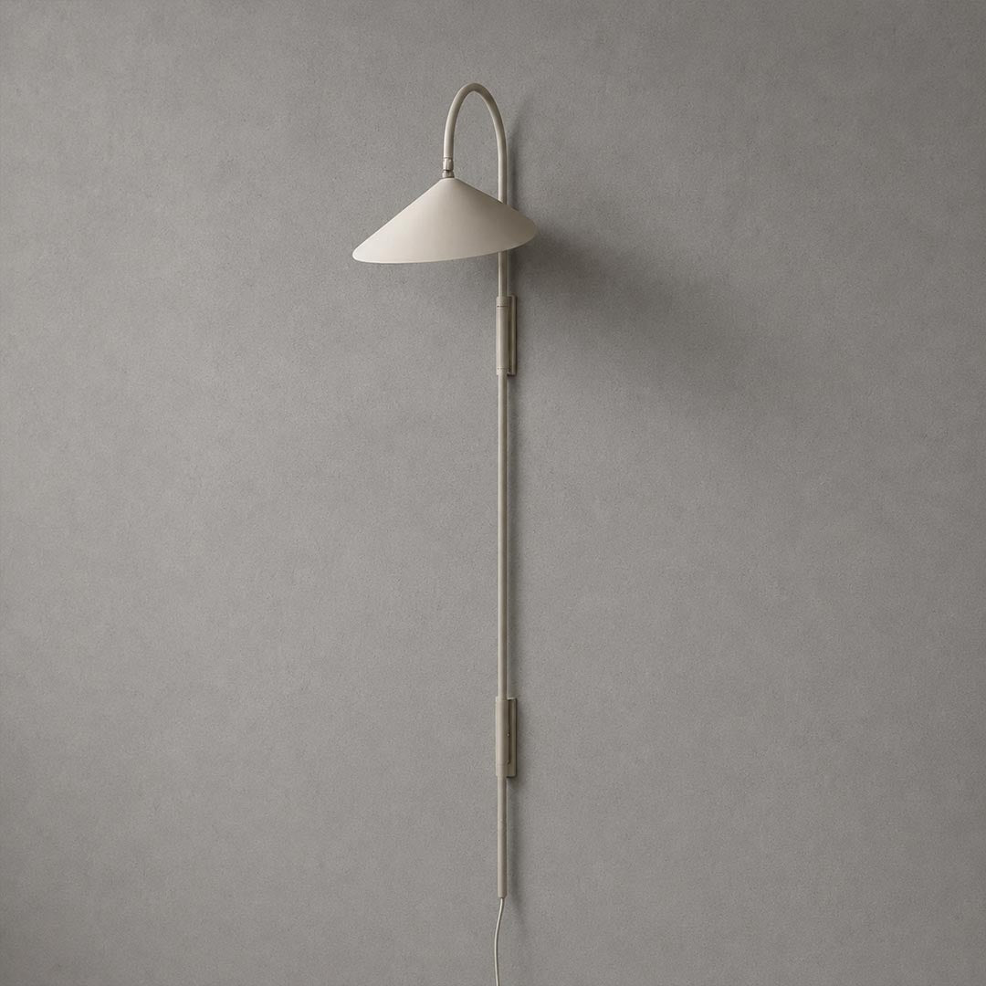 Calla plug-in wall sconce beige tall 53 inch adjustable metal arm marble base modern floor length wall light white background front view