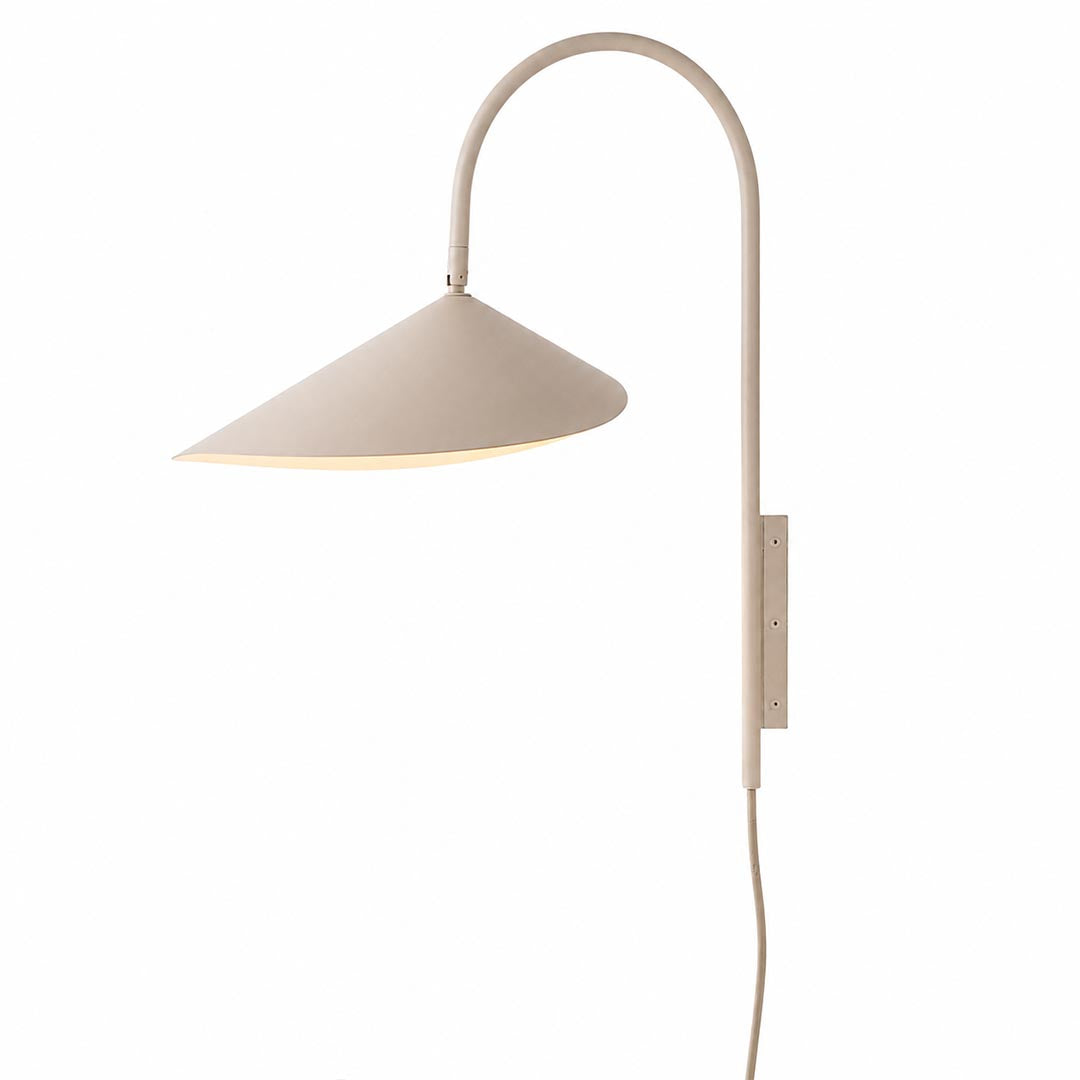 Calla plug-in wall sconce beige adjustable metal arm marble base modern minimalist short bedside white background front view