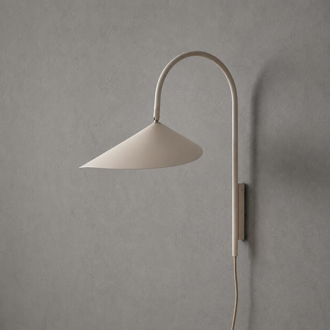 Calla plug-in wall sconce beige adjustable metal arm marble base modern minimalist short bedside white background front view