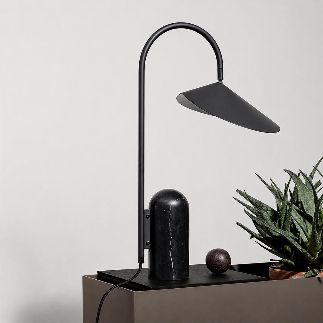 Calla table lamp black living room side end table adjustable petal shade marble base minimalist art deco warm American home lifestyle interior