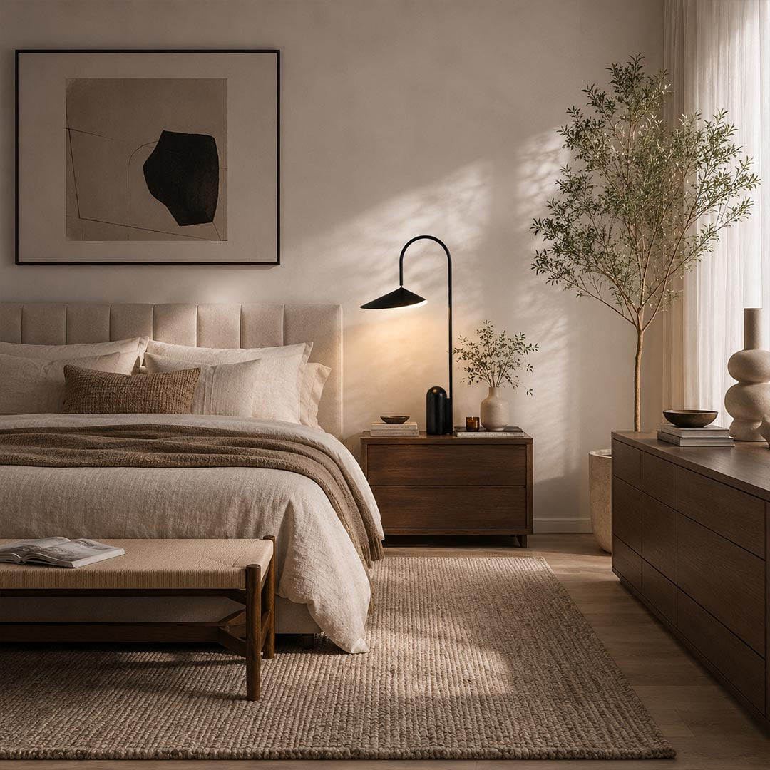 Calla table lamp black bedside nightstand bedroom adjustable petal shade marble base minimalist warm reading American home lifestyle interior