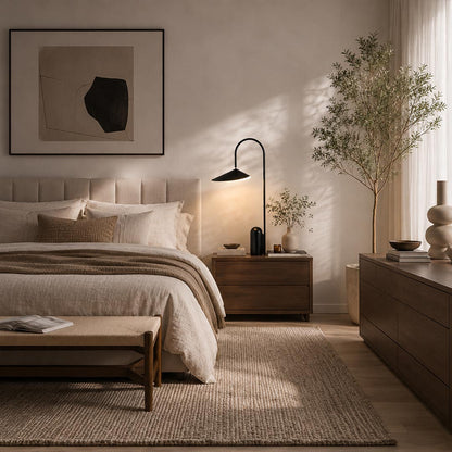 Calla table lamp black bedside nightstand bedroom adjustable petal shade marble base minimalist warm reading American home lifestyle interior