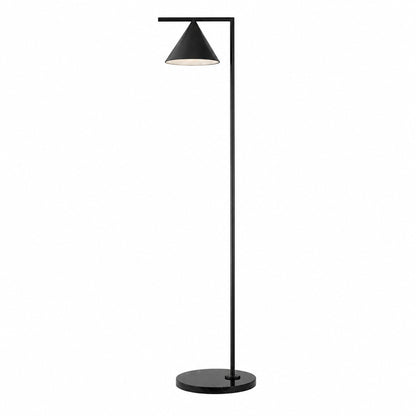Black Girevole marble floor lamp with a spinning cone shade in a modern living room corner