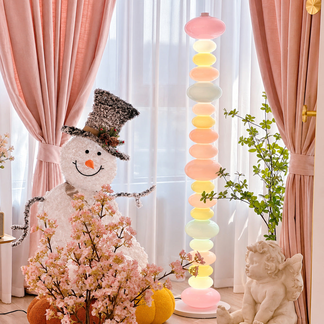 Caramella glass floor lamp adding a fun colorful glow to a playroom or lounge