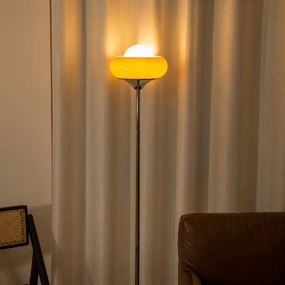 Caramella floor lamp reading nook corner warm caramel glow glass globe chrome retro American home lifestyle interior styled