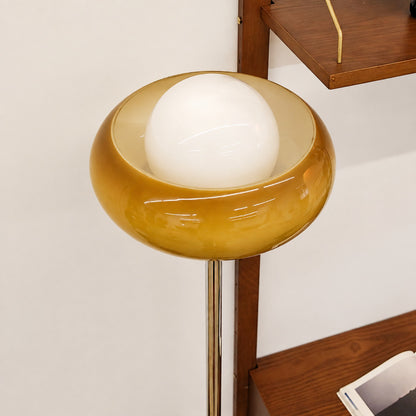 Caramella floor lamp caramel amber glass globe shade egg tart shape translucent glow detail close up craftsmanship