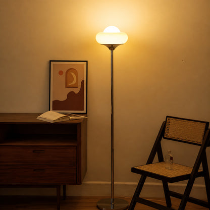 Caramella floor lamp reading nook corner warm caramel glow glass globe chrome retro American home lifestyle interior styled