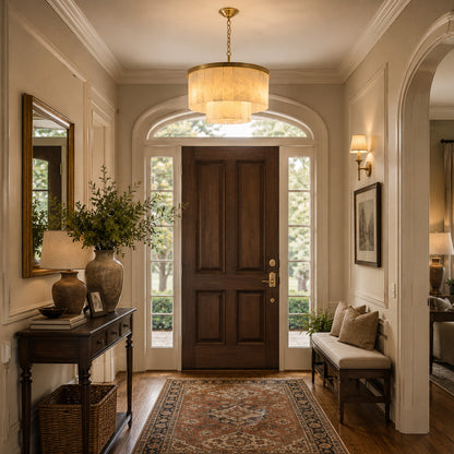 Grand Cascata alabaster chandelier suspended in a double-height entryway foyer