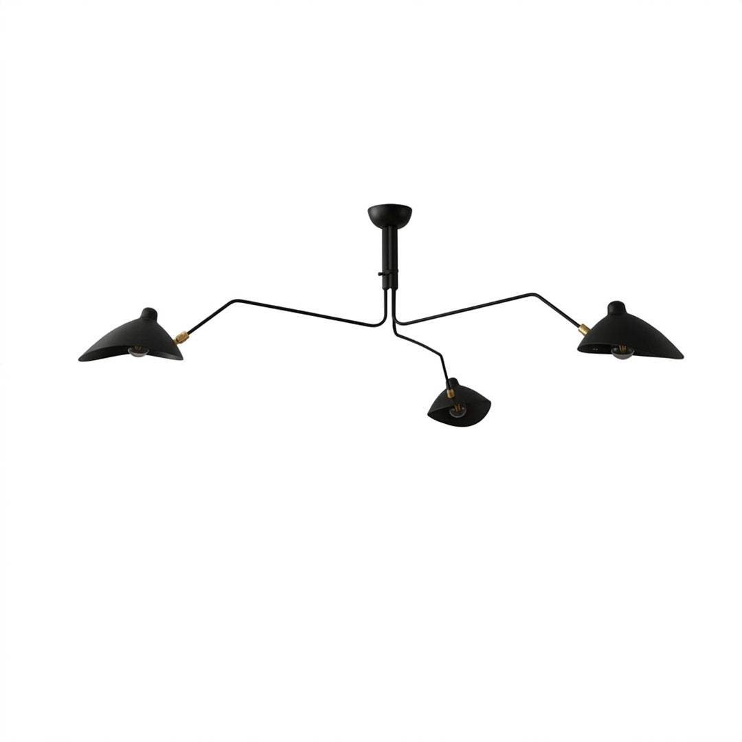 Cassio multi arm mid century chandelier 3 light matte black 59 inch ceiling fixture articulated arms white background