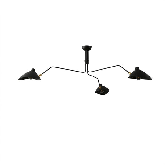 Cassio multi arm mid century chandelier 3 light matte black 59 inch ceiling fixture articulated arms white background