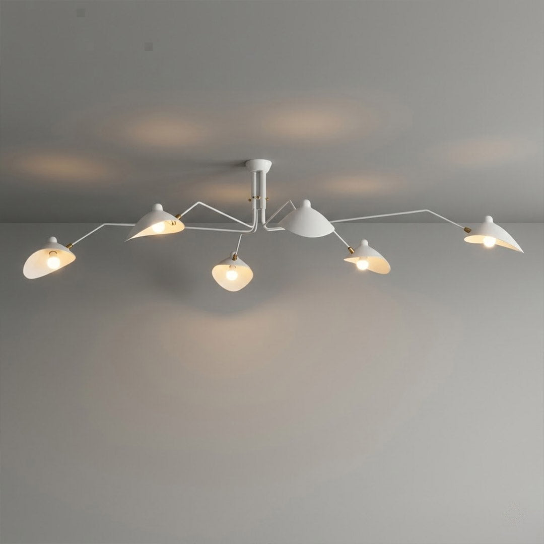 Cassio multi arm mid century chandelier 6 light matte black 86 inch grand statement ceiling fixture articulated arms white background