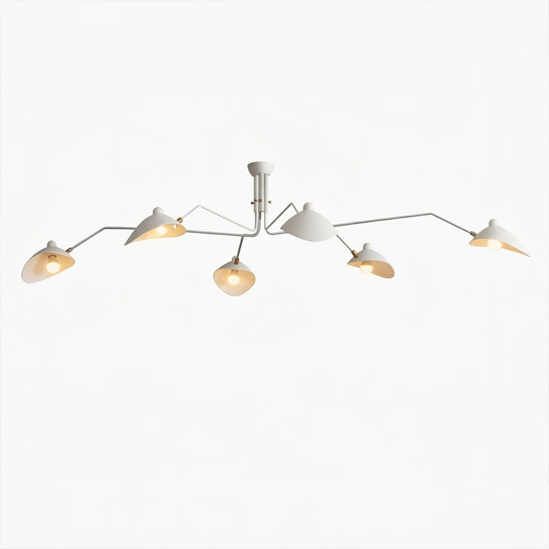 Cassio multi arm mid century chandelier 6 light matte white 86 inch grand statement ceiling fixture articulated arms white background