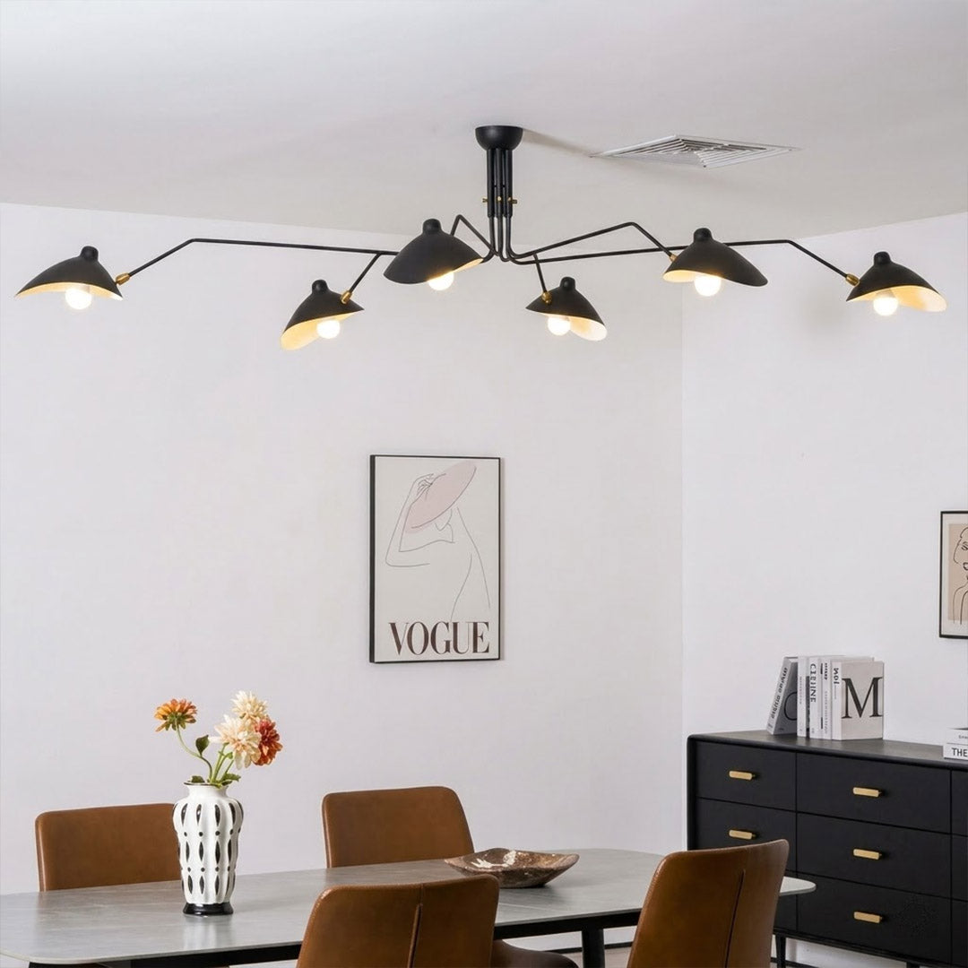 Cassio 6 light multi arm grand chandelier double height living room mid century matte black radiating arms statement architectural