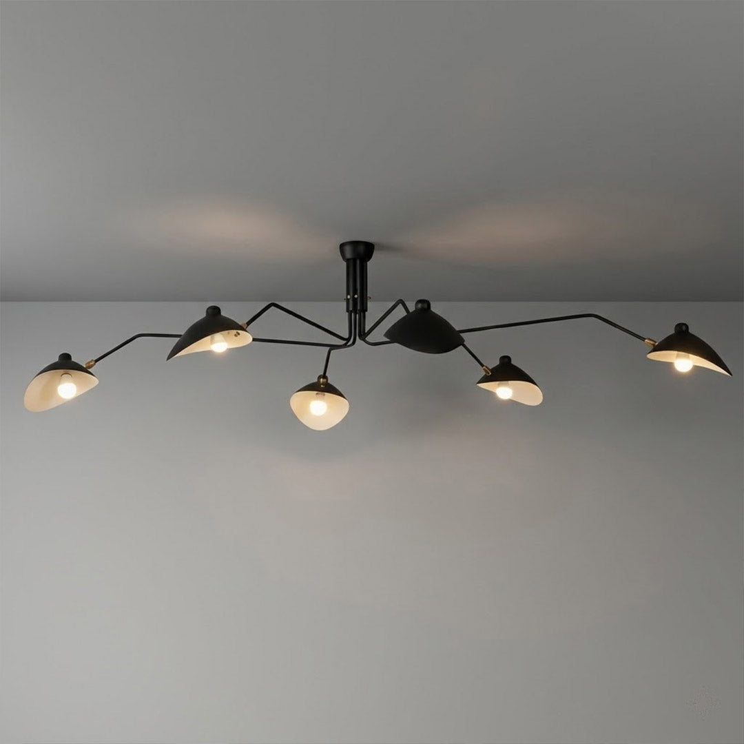 Cassio multi arm mid century chandelier 3 light matte white 59 inch ceiling fixture articulated arms white background