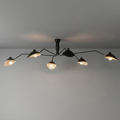 Cassio multi arm mid century chandelier 3 light matte white 59 inch ceiling fixture articulated arms white background