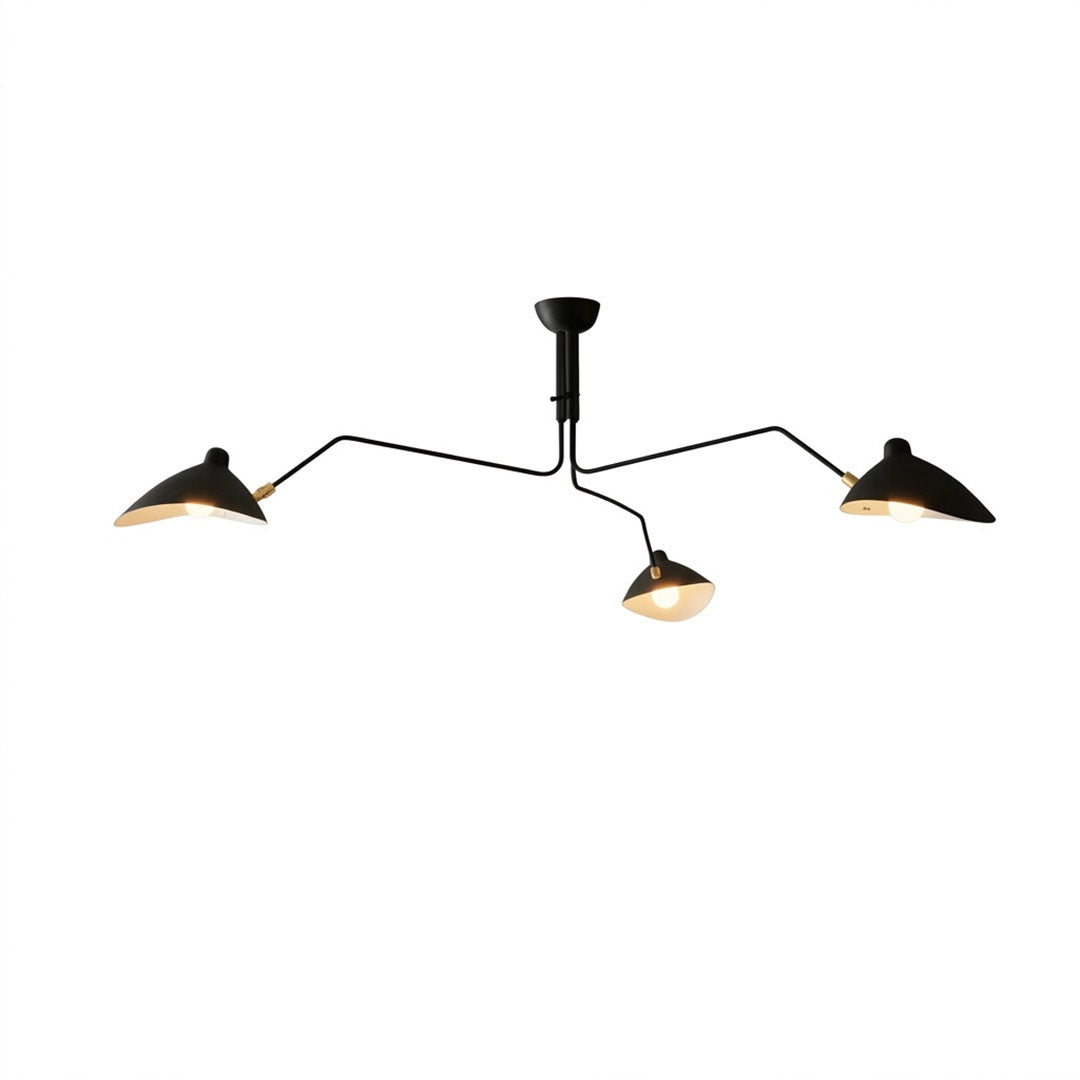 Cassio multi arm mid century chandelier 3 light matte black 59 inch ceiling fixture articulated arms white background