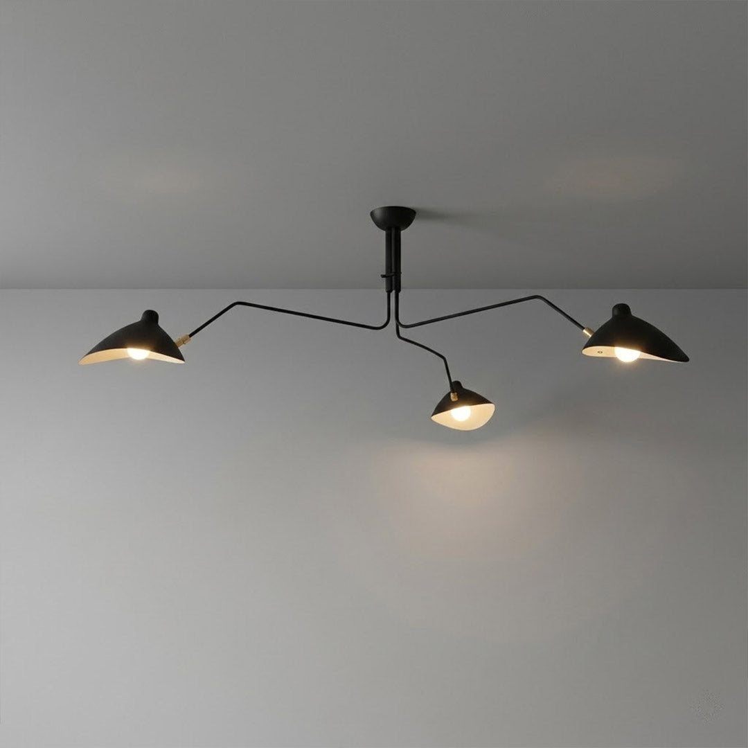 Cassio multi arm mid century chandelier 3 light matte black 59 inch ceiling fixture articulated arms white background