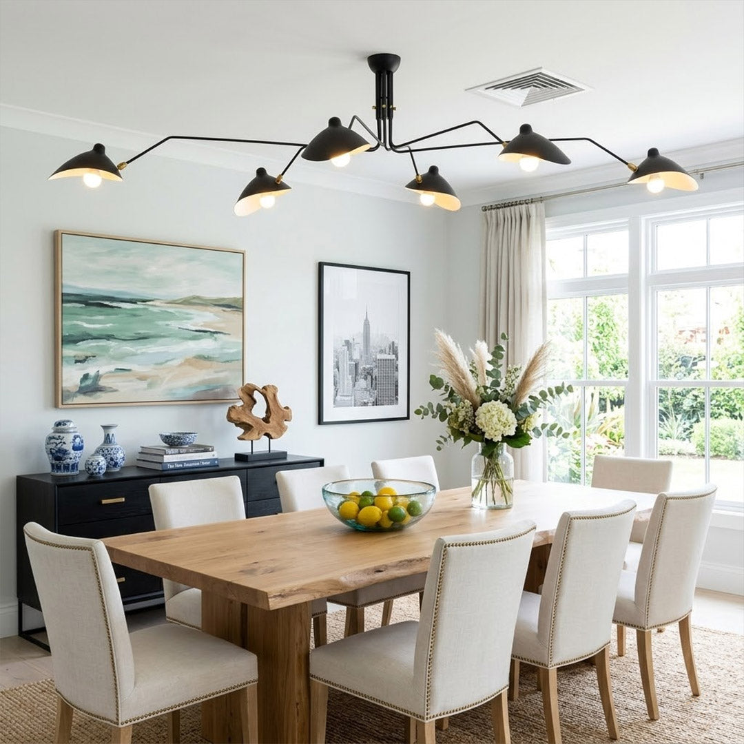 Cassio 6 light multi arm grand chandelier double height living room mid century matte black radiating arms statement architectural