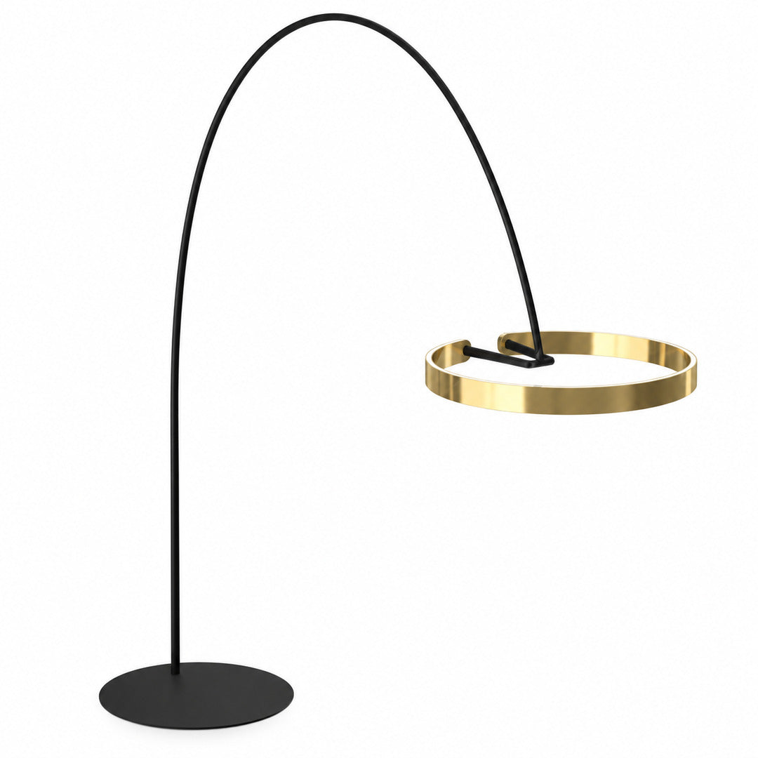 Small 15.7-inch copper Cerchio halo ring floor lamp beside a living room sofa