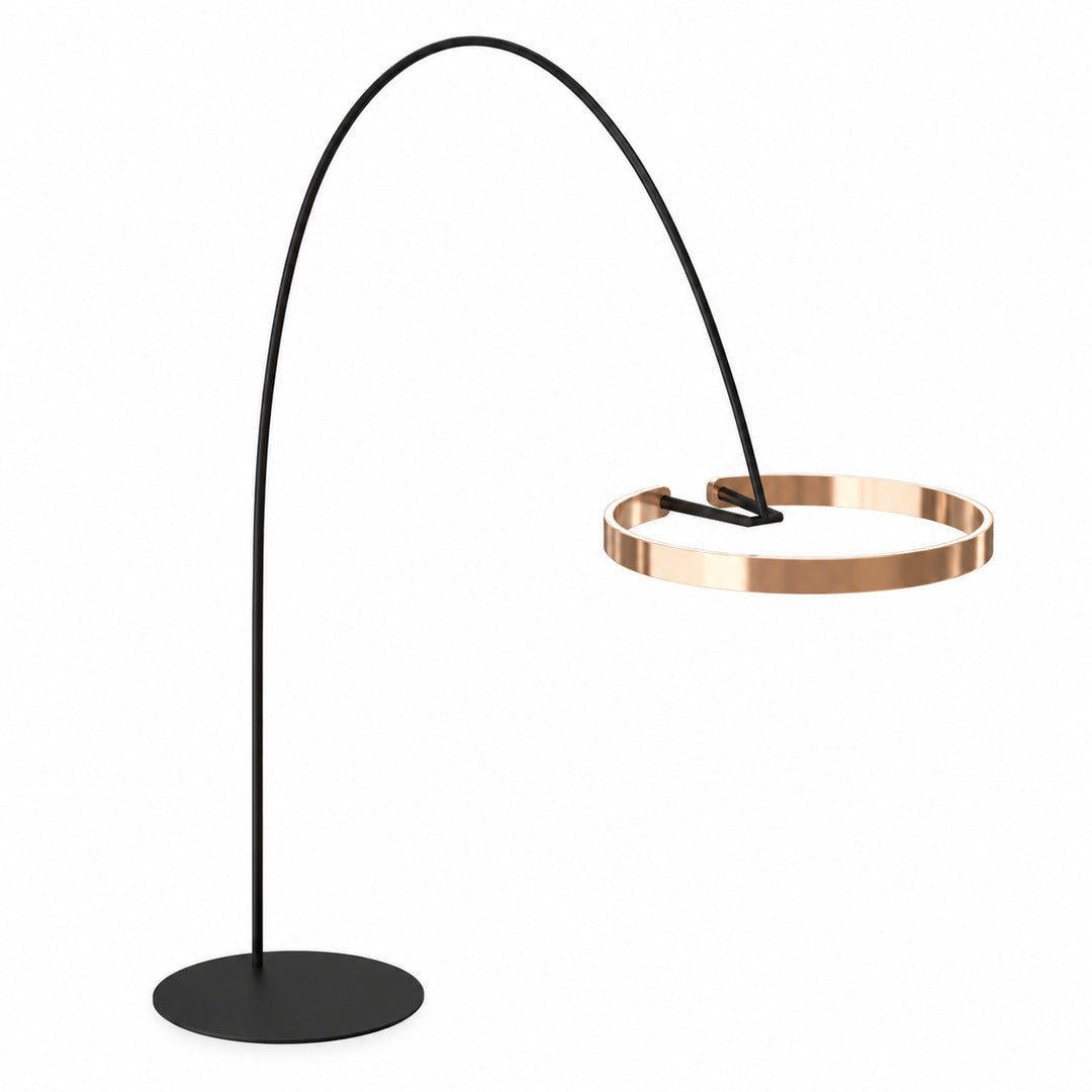 Small 15.7-inch rose gold Cerchio halo ring floor lamp as a warm accent in a bedroom