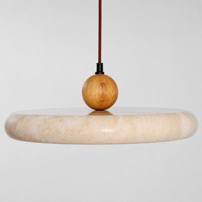 Cerchio travertine pendant light flat slim disc profile side silhouette shape detail