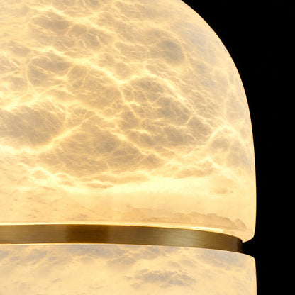 Natural veining and translucency of the alabaster shade on the Ciotola pendant, unique to each piece