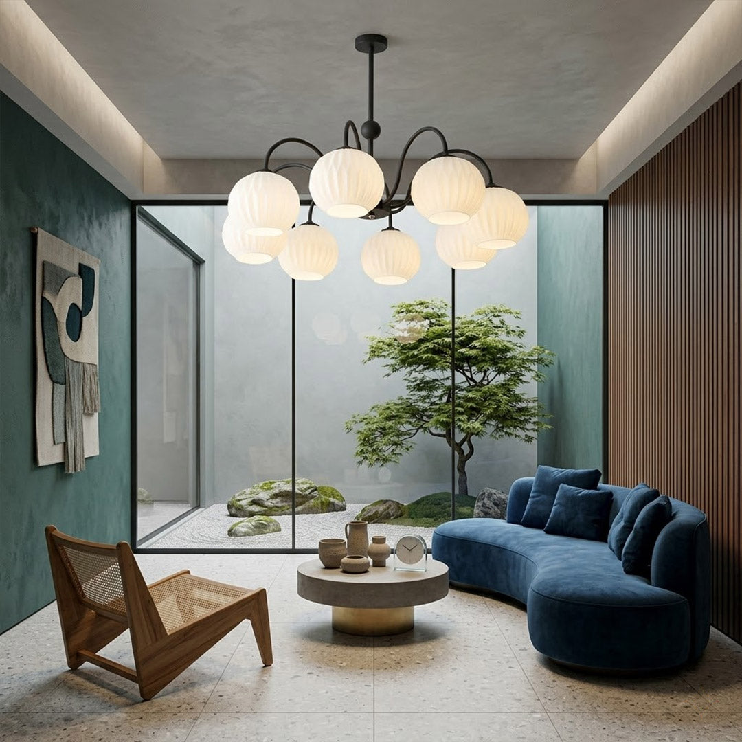 Cleo Globe Chandelier – Frosted Ribbed Glass Cluster Pendant Light | Stuberlighting