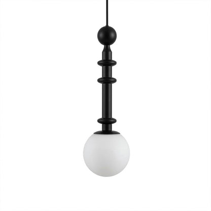 Colette wood column pendant light Black color blown glass shade French country modern graphic 5 inch 19 inch tall white background