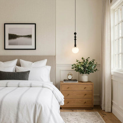 Colette Wood column pendant master bedroom bedside hanging French country romantic warm soft glow interior