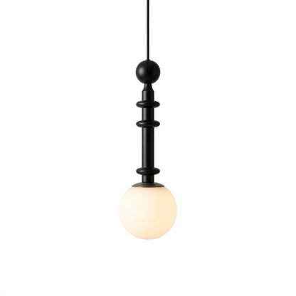 Colette wood column pendant light Black color blown glass shade French country modern graphic 5 inch 19 inch tall white background