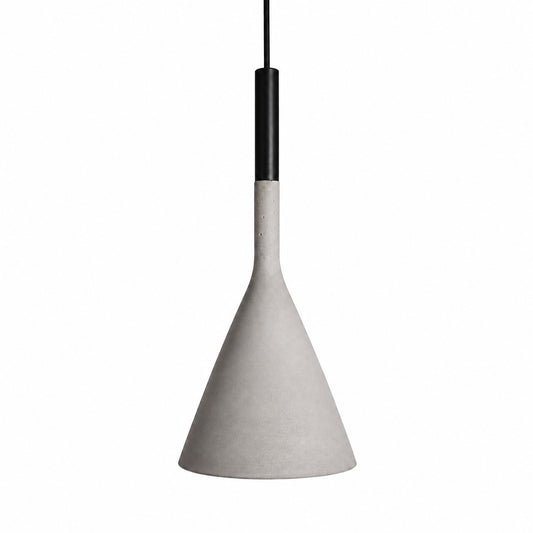 Cono concrete pendant light with a tapered raw concrete shade hanging over a kitchen island