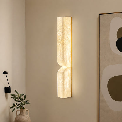 Contatto alabaster wall sconce living room wall carved natural stone statement quiet luxury American home lifestyle interior styled