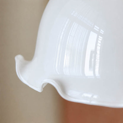Cora Mini pendant milky opaque glass uniform soft glow no glare hand blown flower petals close up detail