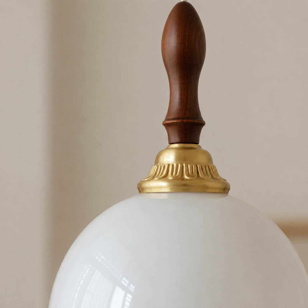 Cora Mini pendant milky opaque glass uniform soft glow no glare hand blown flower petals close up detail