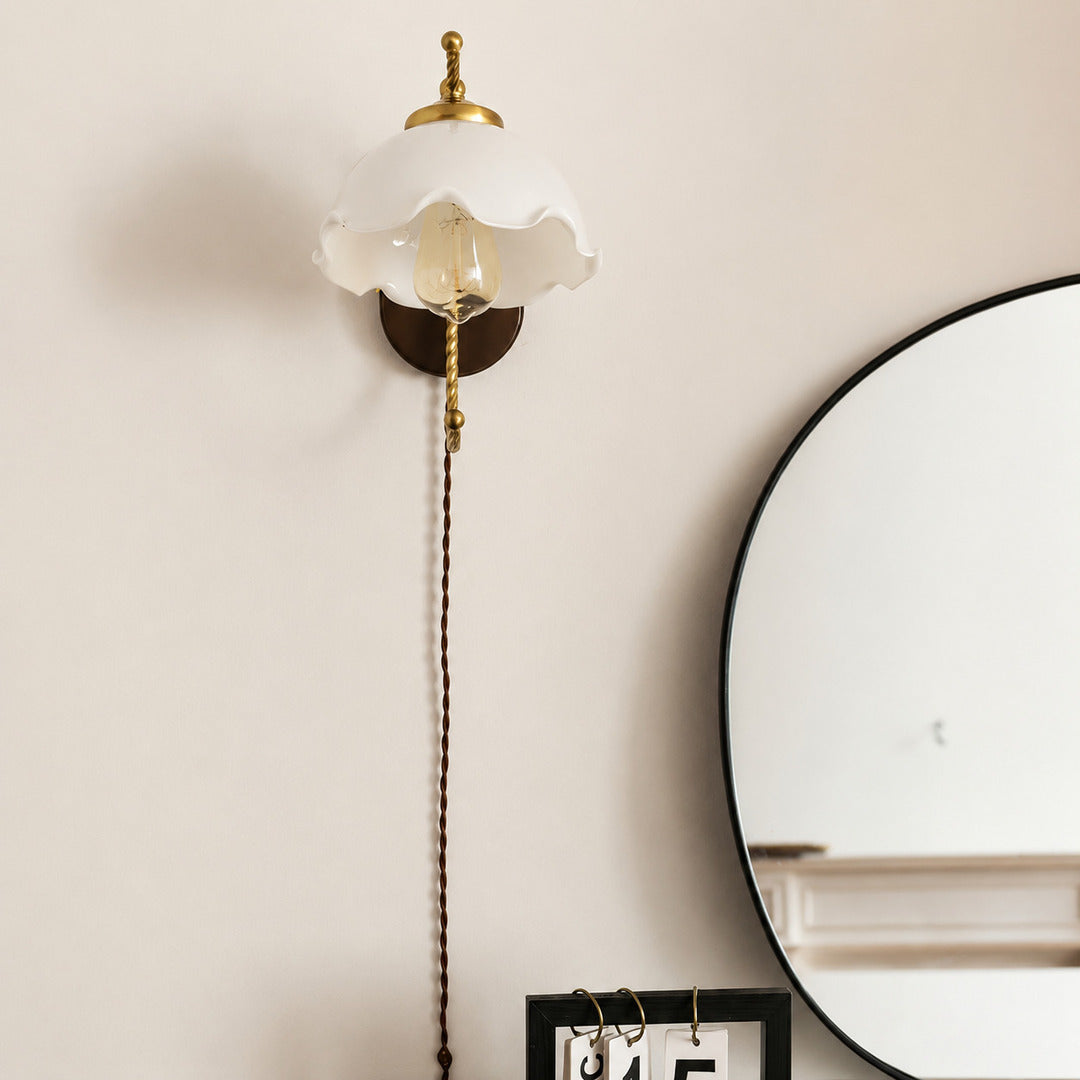 Cora plug in wall sconce apartment rental bedroom renter friendly no electrician needed warm milky glow young adult interior