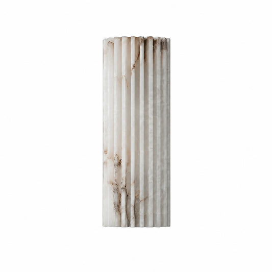Costa ribbed alabaster wall light small natural stone ribbed sconce white organic modern white background front view