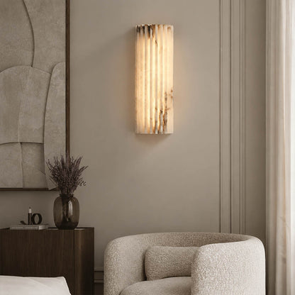 Costa ribbed alabaster wall light living room wall natural stone ribbed white statement quiet luxury American home lifestyle interior