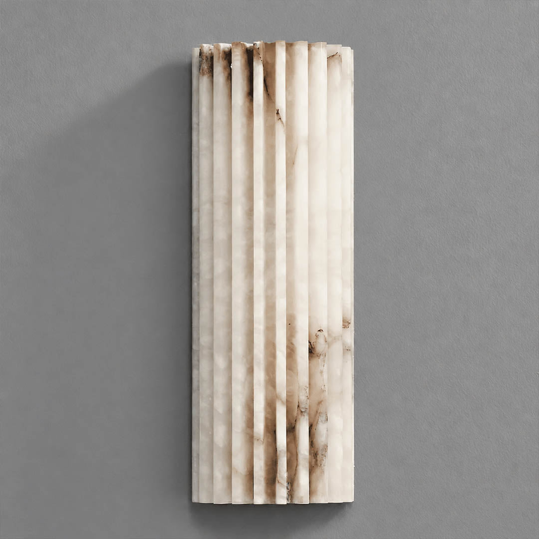 Costa ribbed alabaster wall light vertical ribbed fluted texture stone depth detail close up sculptural organic
