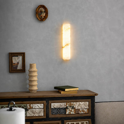 Costa ribbed alabaster wall light living room wall natural stone ribbed white statement quiet luxury American home lifestyle interior