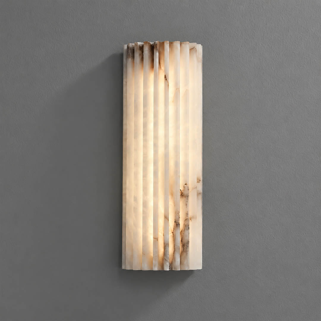 Costa ribbed alabaster wall light medium natural stone ribbed sconce white organic modern white background front view